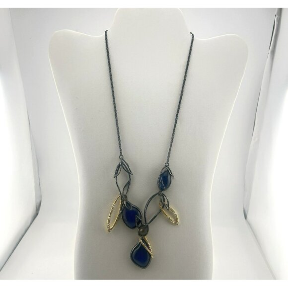 Alexis Bittar Necklace Elements Dark Phoenix Leaf Multi Stone Blue *FLAW* $395 - Picture 2 of 16